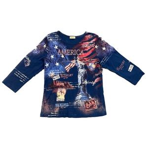 Y2K History of the Wild West America Cowgirl Expressions ¾ Sleeve Top Size Large